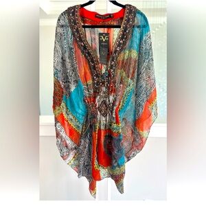 NWT Versace Italia 1969 Kaftan Size Small Intricate Beadwork&Colorful design.